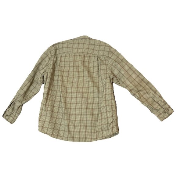 Eddie Bauer Mens Large Button Down Shirt Green Tan Plaid Long Sleeve Preppy - Picture 2 of 7